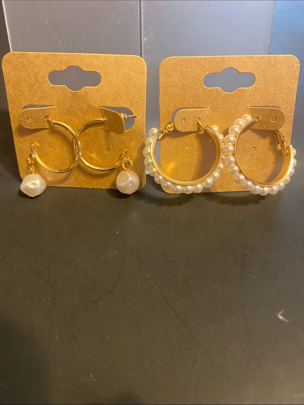 Gold Hoop Pearl Drop Earrings - Women Jewelry